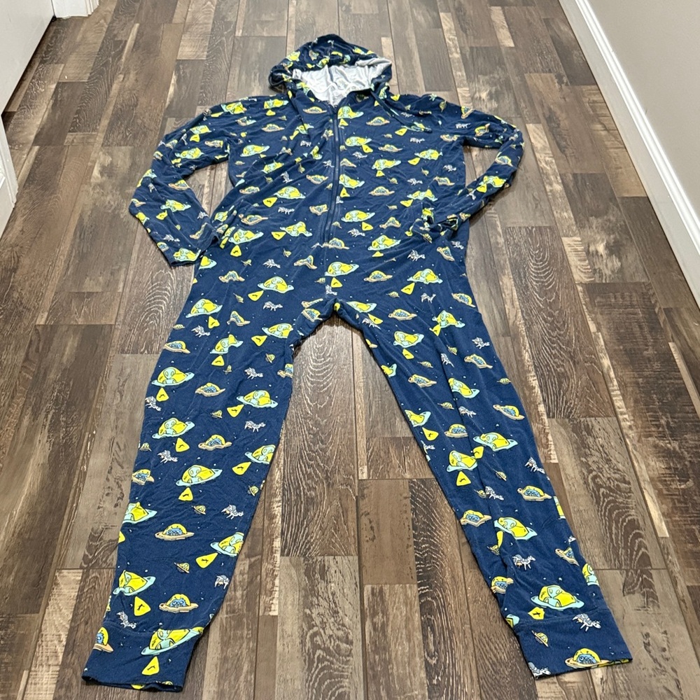 MeUndies Navy Blue Hooded adult  One-Piece Footie